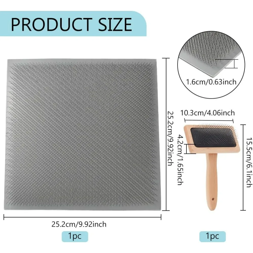 Carding Brush Set 9.9x9.9 Inch Rubber & Gauze Blending Board with Wool Brush Wool Needle Felting Tools for Felt Making Craft DIY needle felting kit,wool felting kit,needle felting painting kit