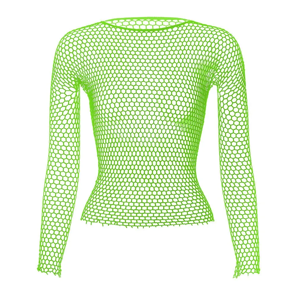 

Men Elastic Long Sleeved See-Through Sexy Leaky Hip Shirt Hollow Mesh Underwear Tops Nightclub Sheer Tops Fish Net T-Shirt