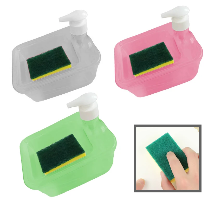 Dish Soap Dispenser with Cleaning Sponge Kitchen Liquid Soap Dispenser Sponge Caddy Pump Detergent Set Hand Press soap liquid box pressing soap liquid box