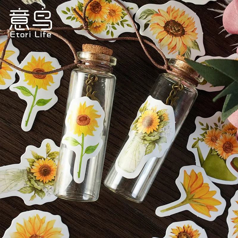 Cute Sunflower Aesthetic Sticker Set for Scrapbooking and Journaling - 46 Pieces