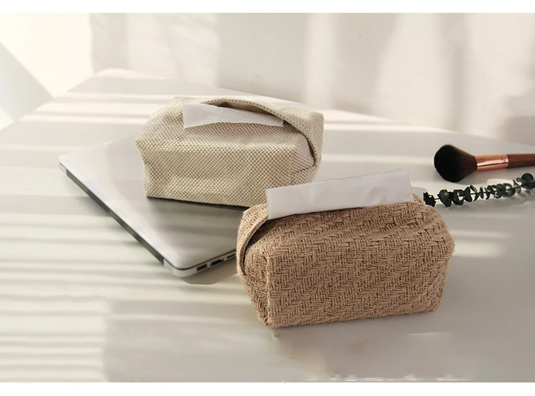 Description Picture 6 of itemJapanese-Style Jute Tissue Case Napkin Holder for Living Room Table Tissue Boxes Container Home Car Papers Dispenser Holder