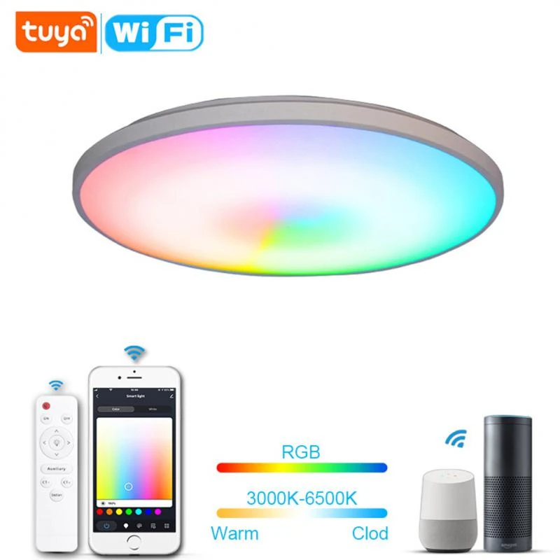 black ceiling lights Tuya Wifi Smart Ceiling Light 36W RGB+C+W LED Ceiling Lamp Dimmable Ambient Lights Voice Control Work With Alexa Google Home glass ceiling lights