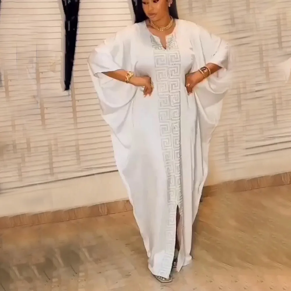 African Dresses for Woman Fashion Plus Size Bat Sleeve Muslim Islamic Rayon Hot Diamond Evening Party Dress World Apparel Use