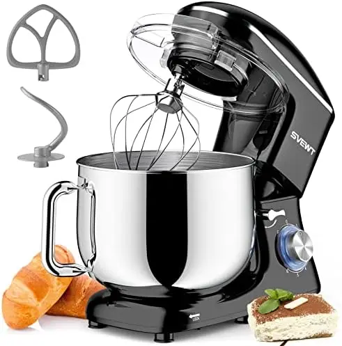 

Mixer 660W 6+1 Speeds Tilt- Food Mixer, Kitchen Mixers with 8.5-QT Stainless Steel Mixing Bowl, Dough Hook, Wire Whisk, and Bea