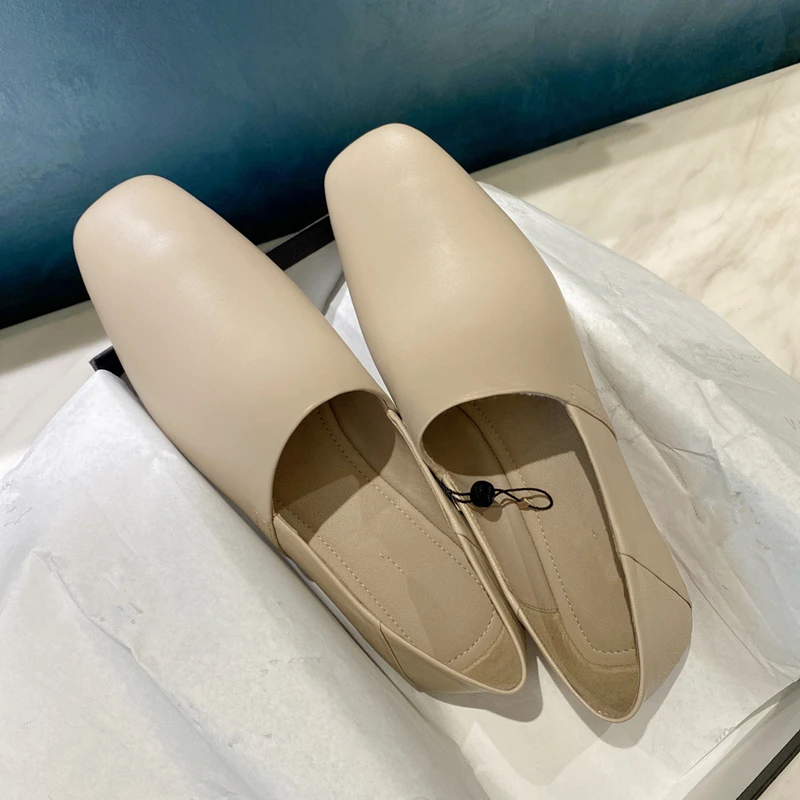 Jenny&Dave Spring Flat Shoes Summer Fashion Vintage Sheep Soft Genuine Leather Mule Shoes Women Slip-On Loafers Women