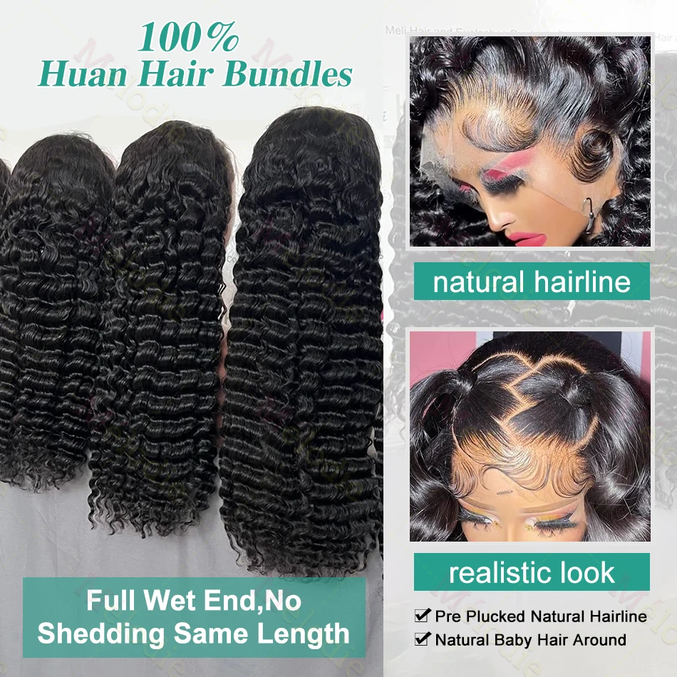 Human Hair Wig Melodie Brazilian 30 40 inch High Density Loose Deep Wave HD Lace front Water Wave Curly 13x6 Lace frontal