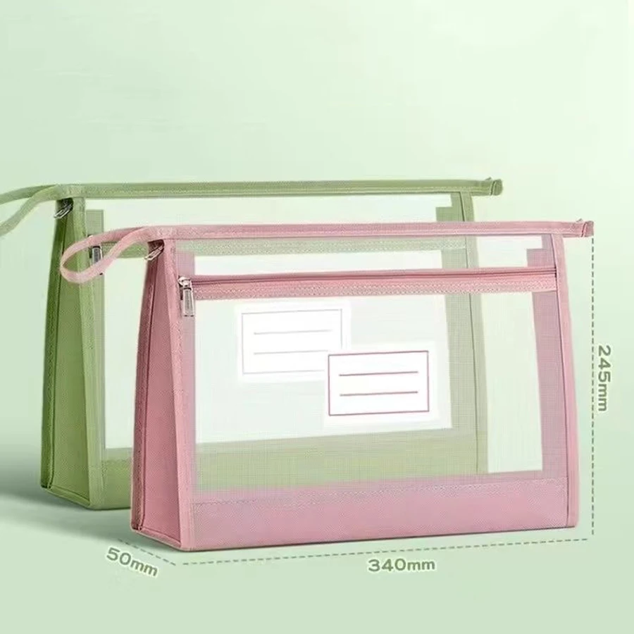 Large A4 mesh storage bag Clear Mesh Organiser Double Zip Spacious Portable Handmade Storage Bag