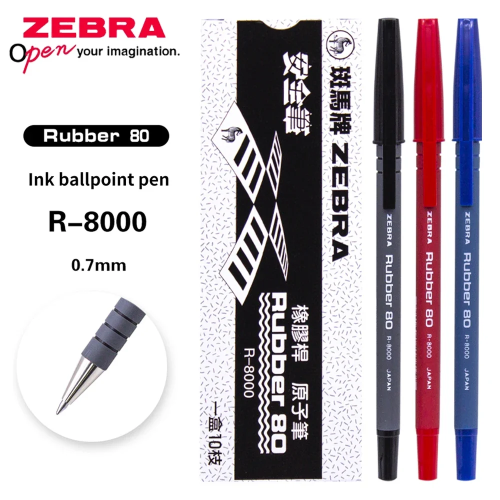 

10pcs Japan ZEBRA Ballpoint Pen R-8000 0.7mm Smooth and Quick Drying Bullet Tip Pen Tip Red Blue Black Writing Stationery