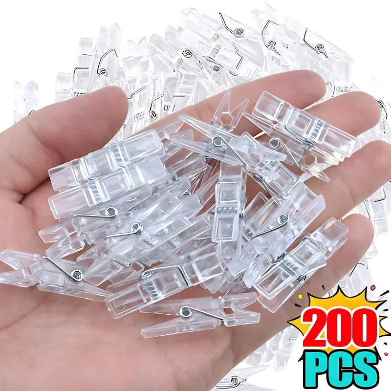 

50/200PCS Transparent Mini Photo Clips Plastic Spring Hanging Clip Pegs DIY Wedding Birthday Party Wall Decoration Photo Clamps