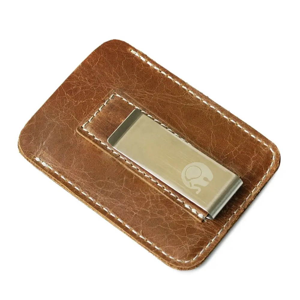 Premium Genuine Leather Slim Money Clip Wallet - Minimalist Men's Billfold Cash Holder