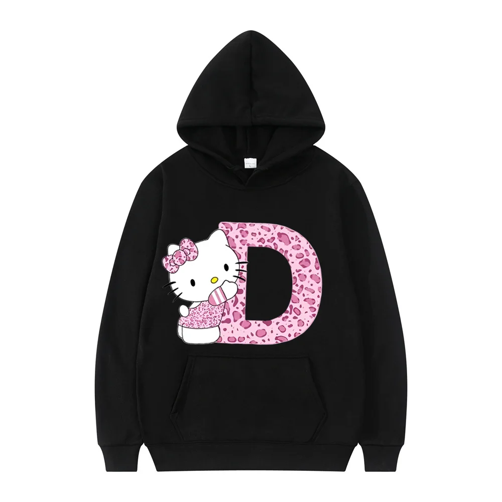 thumbnail image 1 of Sudadera con capucha de manga larga para hombre y mujer, A-Z con letras de Hello Kitty, ropa de dibujos animados, Kawaii, regalo de cumpleaños, Sanrio, color negro, 2024, 1 of 5