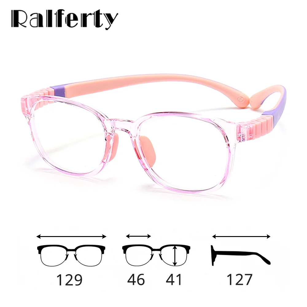 【High Cost-Performance】 Ralferty TR90 Child Eyeglass Frame Silicone Hinge Girl Boy Kids Anti Blue Glasses Flexible 0 Diopter Prescription Optic Frame