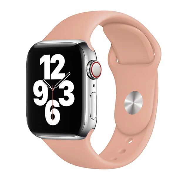 Silicone Strap For Apple Watch Band 44mm 41mm 45mm 40mm 38mm Smart Watch Sports Rubber Bracelet iWatch 6  Serie 7 SE Watchband Pink Sand