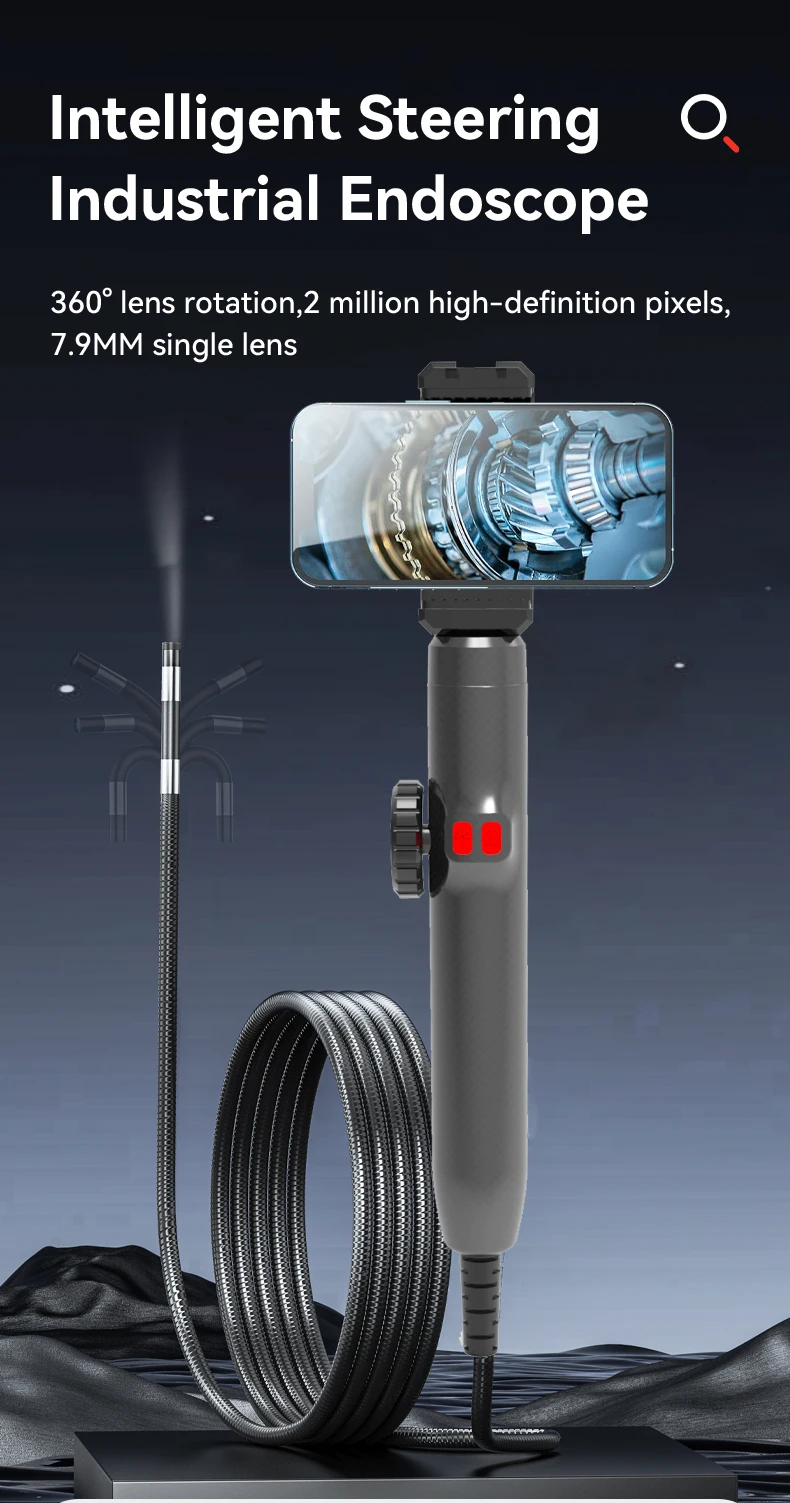 Teslong先端可動ファイバースコープ デュアルレンズ5インチIPS液晶