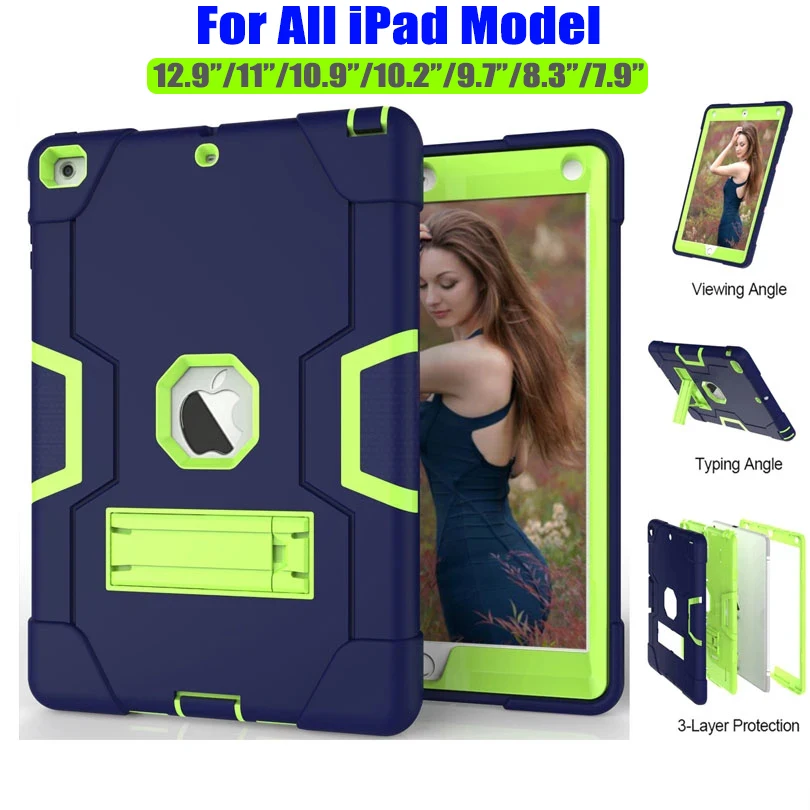 Heavy Duty Silicone Tpu Suporte Case Armadura pc Suporte Gota Prova de Choque Ipad 10th 10.2 9.7 Air4 Air5 Pro 11 12.9 Mini 3