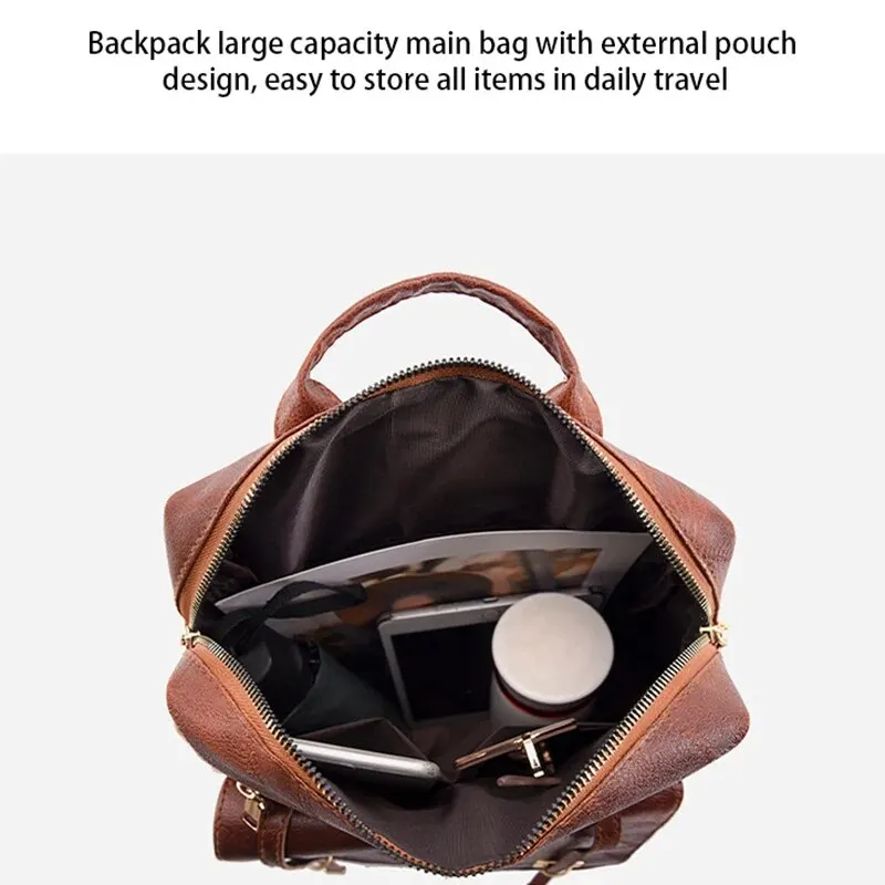 Womens Backpack Vintage Women's Bag Large Capacity Leather Daily Commute Travel