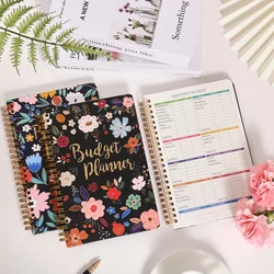 Retro Flower Undated Budget Planner - 50 Sheets Monthly Finance Book with Cardboard Cover (Blue Budget Planner)
