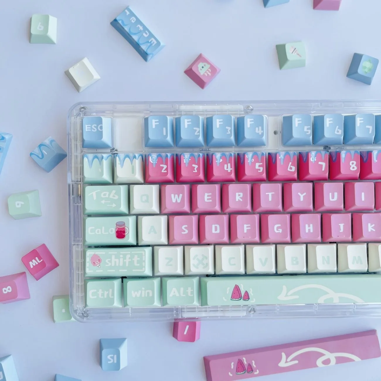 

130 Keys Iced Watermelon Keycap PBT Material Keycap Cherry Profile Height Sublimation Process Mechanical Keyboard Keycap DIY