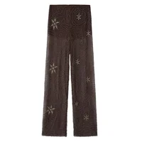 HXAO Tulle Women's Two Pieces Set Baggy Sequin Pants Sets Strapless Crop Top Beaded Long Pants 2 Piece Sets Semi Sheer Trousers - Image 2