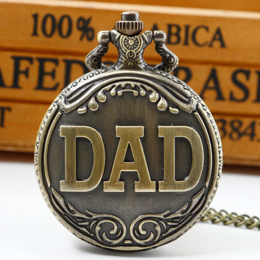 

Vintage bronze carving DAD Fashion Quartz Pocket Watch Give Father Best Pendant Gift Collection Artwork CF1009
