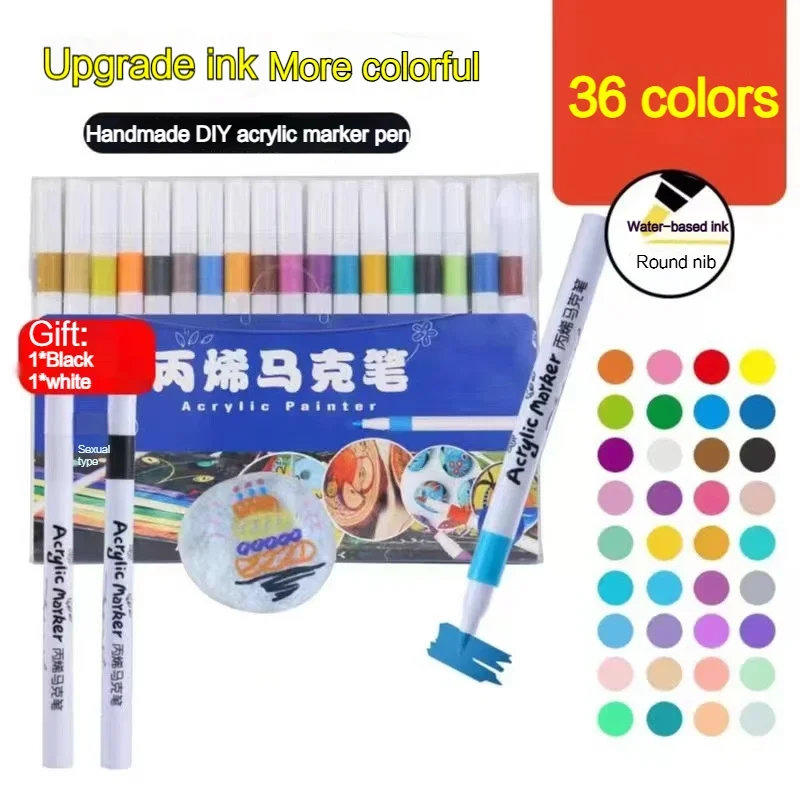 Acrylic Markers Set - 12-60 Colors Soft Tip Pens for Painting on Wood Fabric Ceramic and Glass