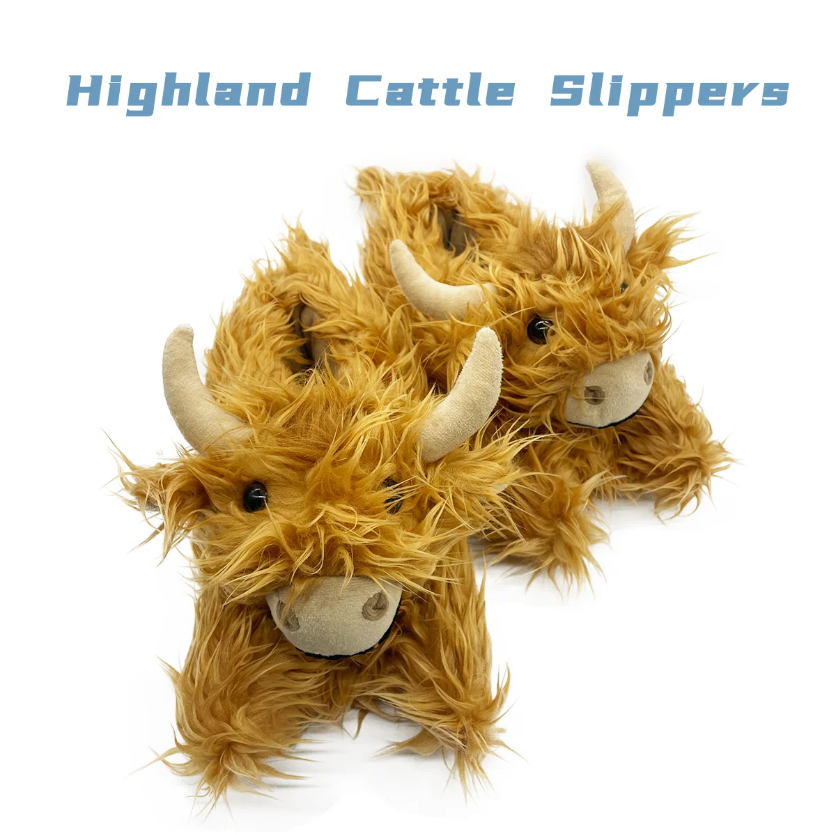 Highland Cow Fashion Slippers Winter Fluffy Cattle Plush Slipper Women Scottish Cow Shoes Men Indoor Cartoon Animal Plush Slide 2