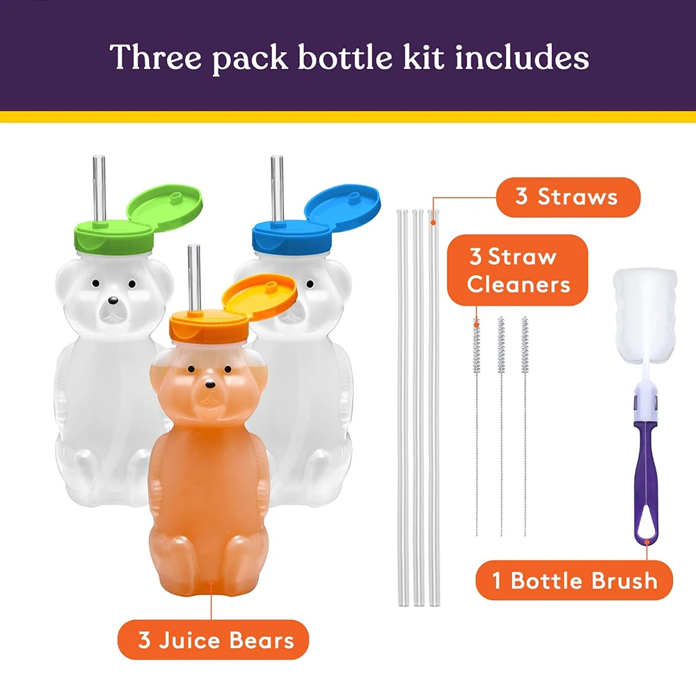 Plastic Cup Honey Bear Straw Cup For Babies Squeezable Therapy Assistive Drink Container Spill Proof Leak Resistant Lid