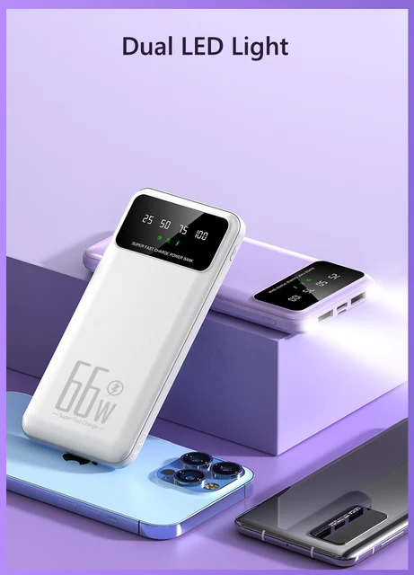 Banco de energía de carga superrápida, cargador de batería externo portátil  para Huawei P50, Samsung, iPhone y Xiaomi, 30000mAh, 66W