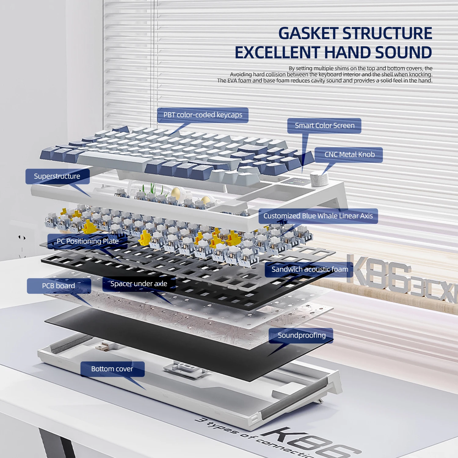 ディスプレイ画面付きK86ワイヤレスメカニカルキーボード,ゲーム