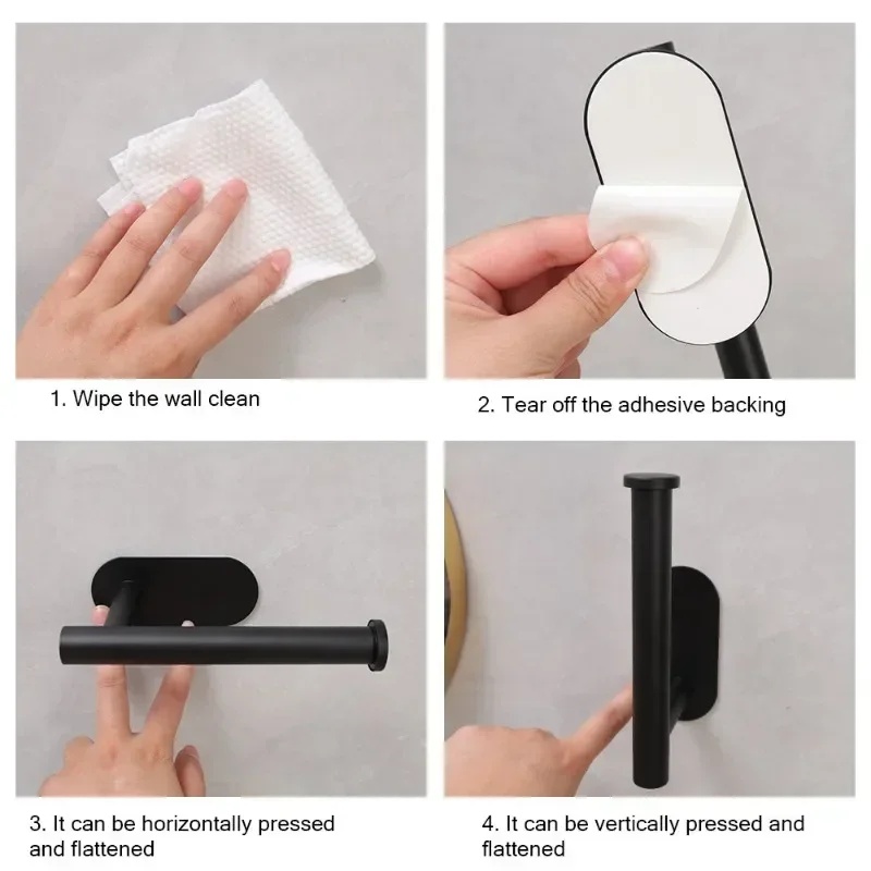 Self Adhesive Toilet Paper Holder Gold Stainless Steel Wall Mount No Punching Tissue Towel Roll Dispenser Bathroom Paper Hooks paper towel holder toilet paper holder toilet roll holder tissue holder