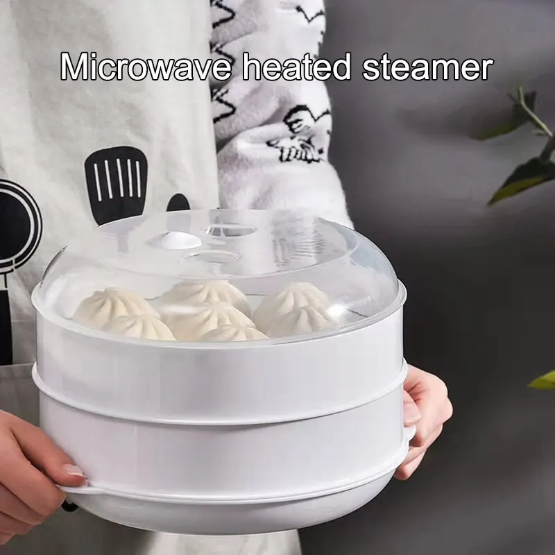 Microwave Steamer Box 1PC Double Multi-Function Hot Steamed Bun Large CapacityTray Household Heating Appliance
