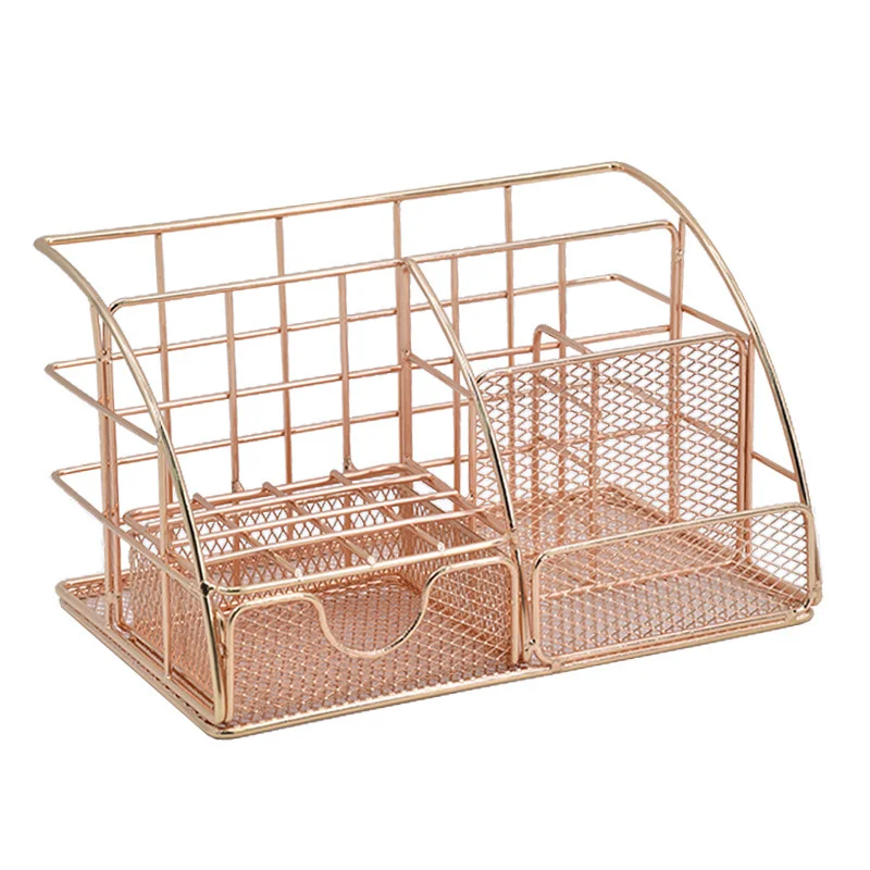 Desktop Storage Box Rose Gold Mesh Metal Office Supplies Accessories with Drawer for Home Office Makeup Organizer органайзер drawer storage box