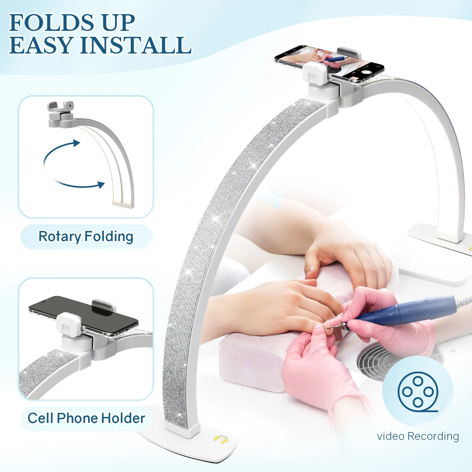 Nail Table Lamp With Diamond Manicure Desk Lamp With Remote LED Half Moon Light For Nails Art Tattoo Salon Eyelash 5