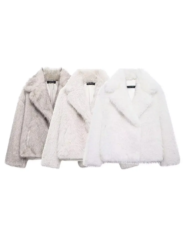 HH Women Elegant Solid Faux Fur Coat Long Sleeve Button Jacket Autumn Winter Warm Outerwear Female Fashion High Street Coats