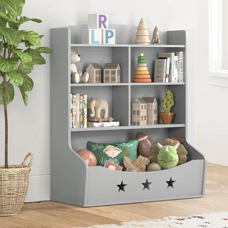 Kids Wooden Bookshelf with Toy Storage Organizer