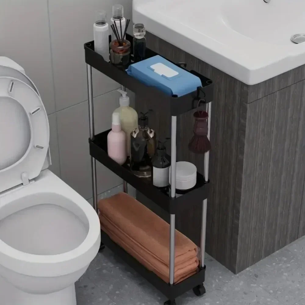 Bathroom Storage Rack 3/4 Layer Rolling Utility Cart Multi-purpose