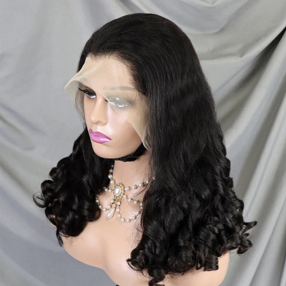 300 Density 100% Human Hair Loose Wave Fumi Bouncy Curly Wigs Double Drawn Hair Wigs 13x4 HD Lace Frontal Wigs
