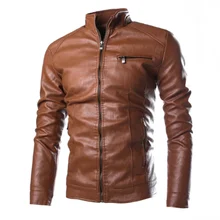 

Brand High-end Men Jacket Washed PU Leather Artificial Leather Thickened Stand Collar Men Pullover Cotton Men Motorcycle Leather