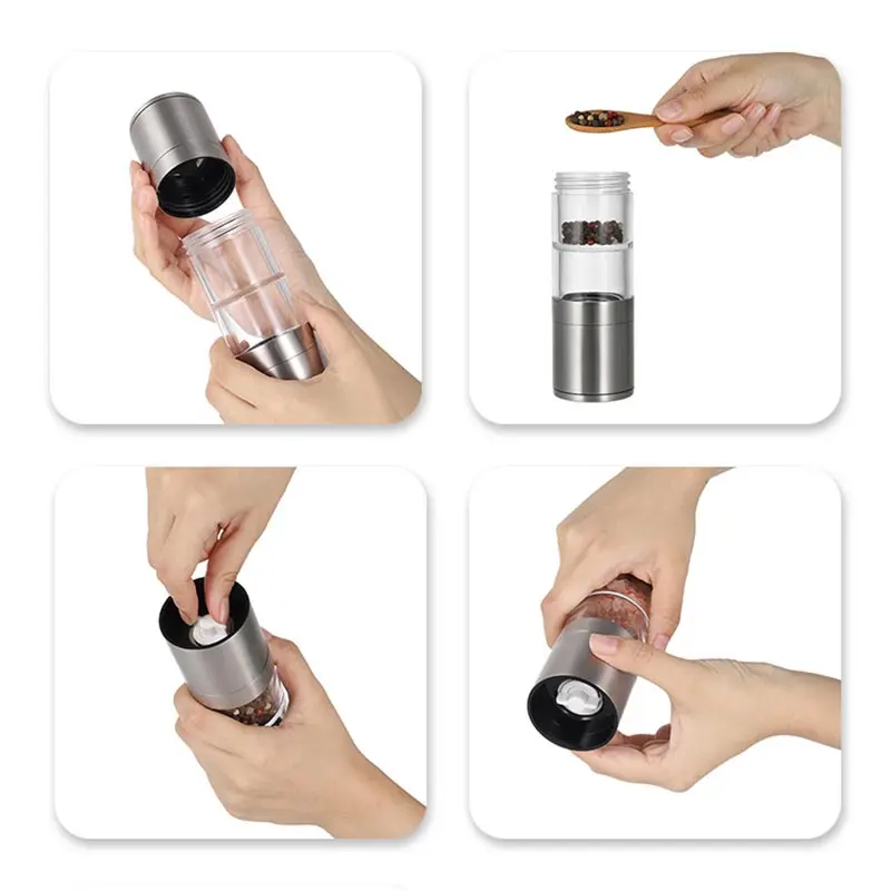 2 In 1 Double Head Stainless Steel Pepper Grinder Manual Salt and Pepper Mill Sea Salt Spice Shaker Grinder Kitchen Cooking Tool