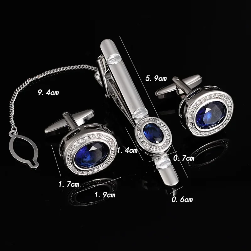 Luxury  Shirt Cufflinks Chain Tie Clip 3-piece Suit Fashionable Party Business Wedding  Jewelry Accessories  Men's Collar Clips