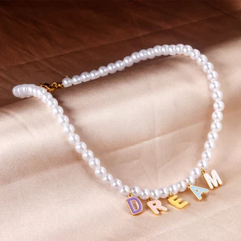 LUXUKISSKIDS Aesthetic Imitation Pearl Pendant Necklace Fairy Letter Chain Necklace With Cute Charm OL Girls Trendy Collier New