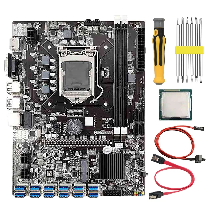 B75 BTC Mining Motherboard With G530/G630 CPU+Screwdriver+Switch Cable+SATA Cable 12 USB3.0 Slot LGA1155 DDR3 RAM SATA3 latest motherboard for desktop