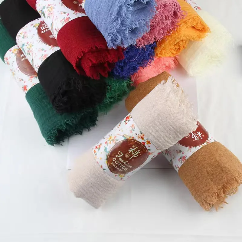Women Cotton Linen Scarf Hijabs Solid Color Pashmina Scarves Shawls Wraps Foulard Headband 3