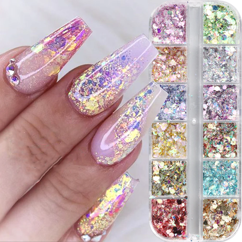 Aurora Iridescent Mixed Hexagon Nail Glitter Sequins Holo Flakes Nail Art Powder nail glitter