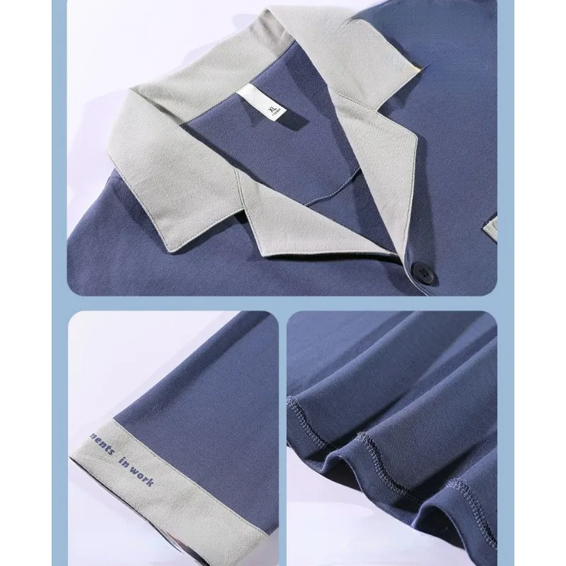 2024 New Pajama Men Spring Autumn Long-sleeved Cotton Sleepwear Loose Plus Size Simple Homewear Suit V-neck Loungewear