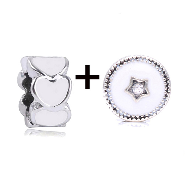 New Design White Heart Charm Beads Pendant Fit European Style Brand Bracelets Necklaces For Women Jewelry Making