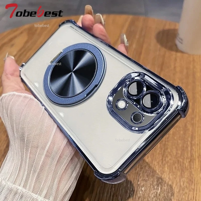 Clear Shockproof 360° Rotating Magnetic Phone Case with Plating Finish