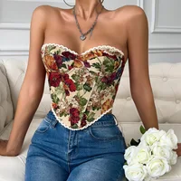 Gilet sans manches à bretelles imprimé pour femme, tenue de Club Sexy, col en V, haut court rétro Slim Y2K, Style de rue, épaules nues, Corset en arête de poisson 3