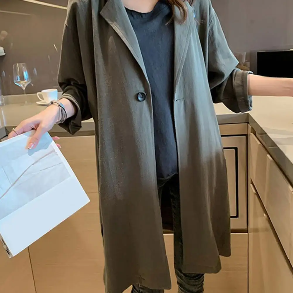 

Women Lapel Collar Coat Office Lady Retro Windbreaker Retro-inspired Mid-length Coat for Women Lapel Long Sleeve for Spring