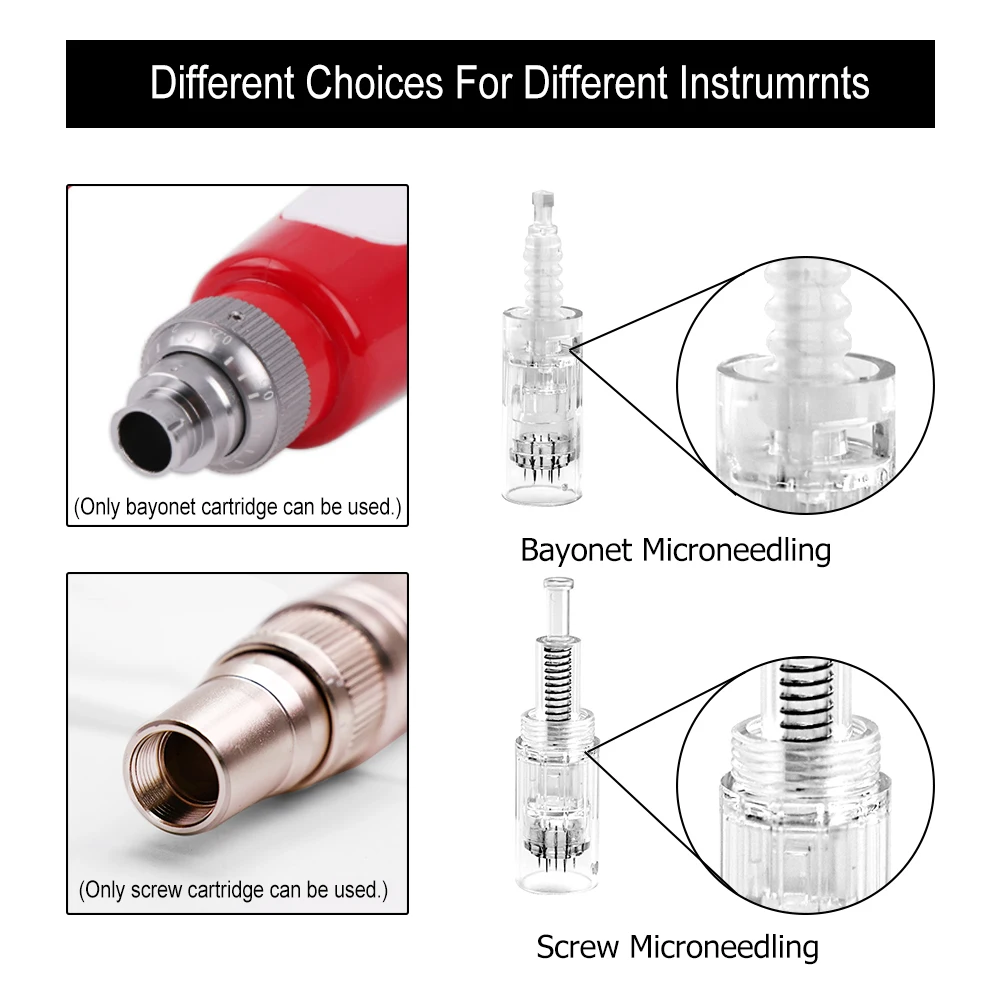Microneedling Electric Derma Pen Needles 100/50/10PCS Bayonet/Screw Cartridge 9/12/36/42 pin / Nano For Auto Microneedle Needles